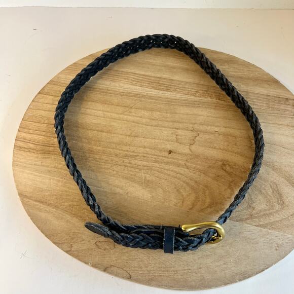 Blue Genuine Split Cowhide Genuine Leather Woven Weaved Gold Buckle Belt Size M main image 6